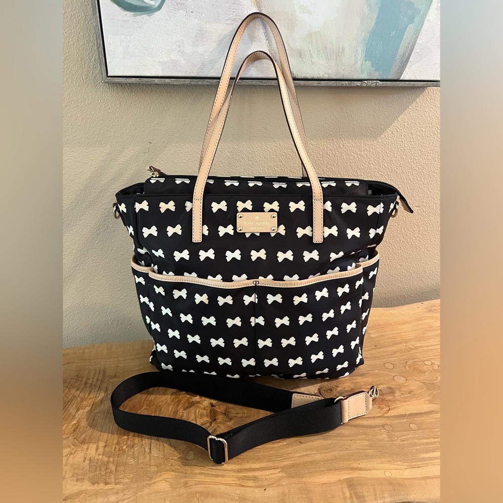 Kate Spade Black and White Baby Bag with Bow Pattern